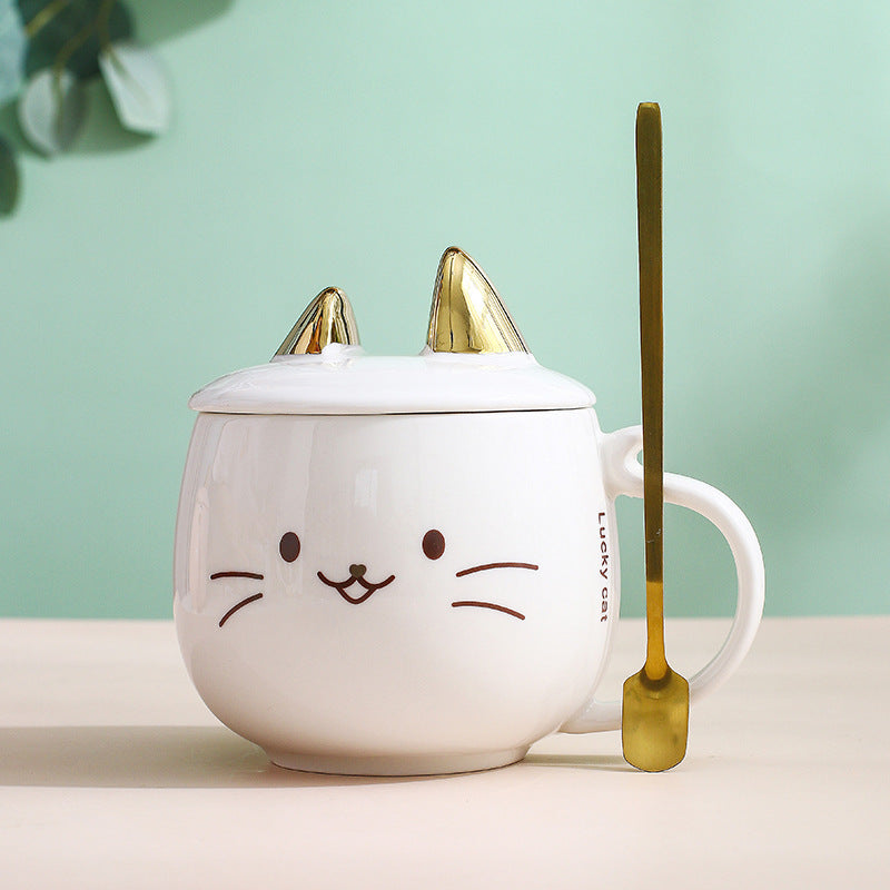 Cat Ceramic Phone Holder Mug with Cover and Spoon.