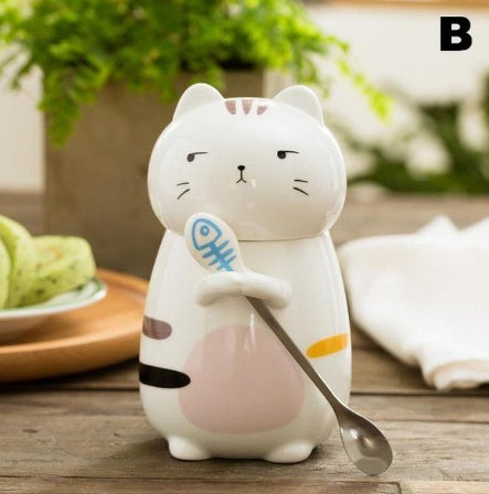 Large Kitty Cat Ceramic Mug with Spoon.