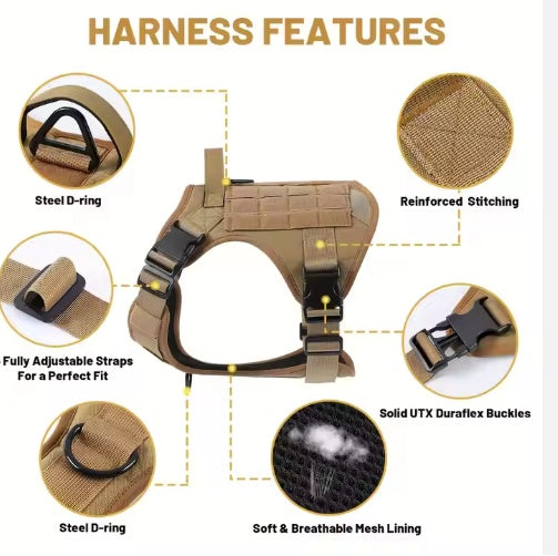 Tactical Service Dog Harness Vest Adjustable Reflective.
