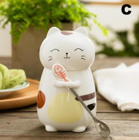 Large Kitty Cat Ceramic Mug with Spoon.
