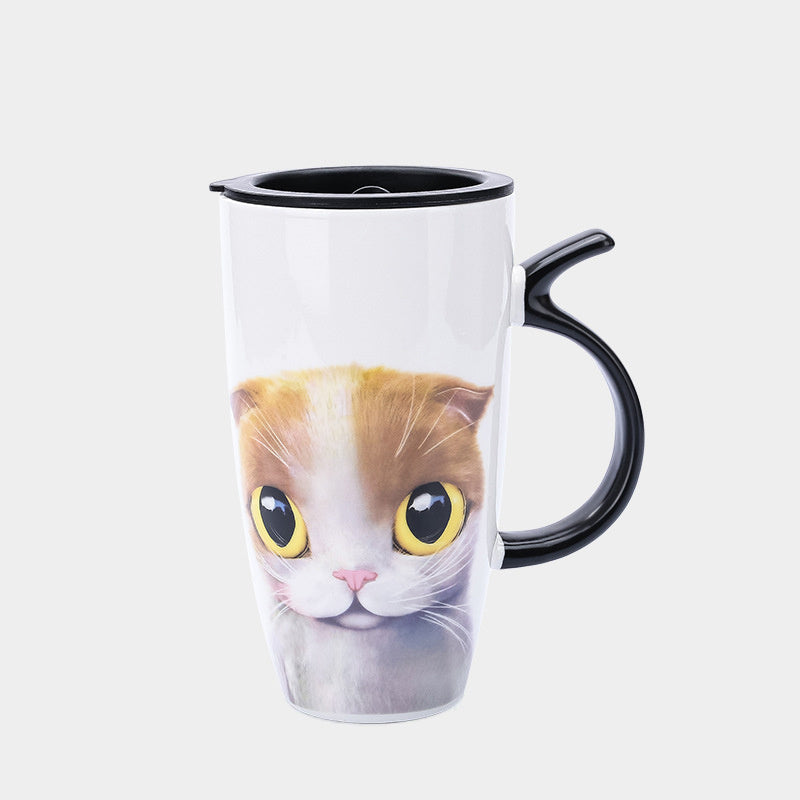 Ceramic Cat Mug with Lid and Straw.