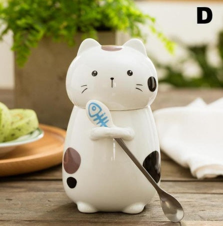 Large Kitty Cat Ceramic Mug with Spoon.