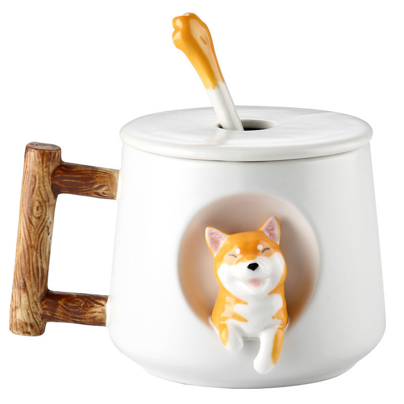 Creative Ceramic Personality Cute Mug with Lid and Spoon.