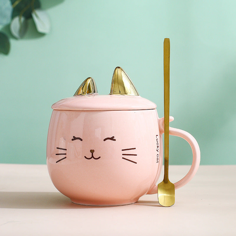 Cat Ceramic Phone Holder Mug with Cover and Spoon.