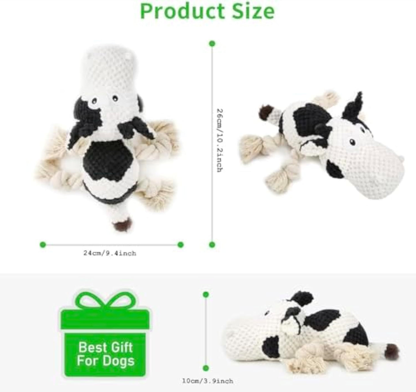 Squeaky Dog Toys Dog Plush,Stuffed Animals Chew, Durable Cow Dog Toy.