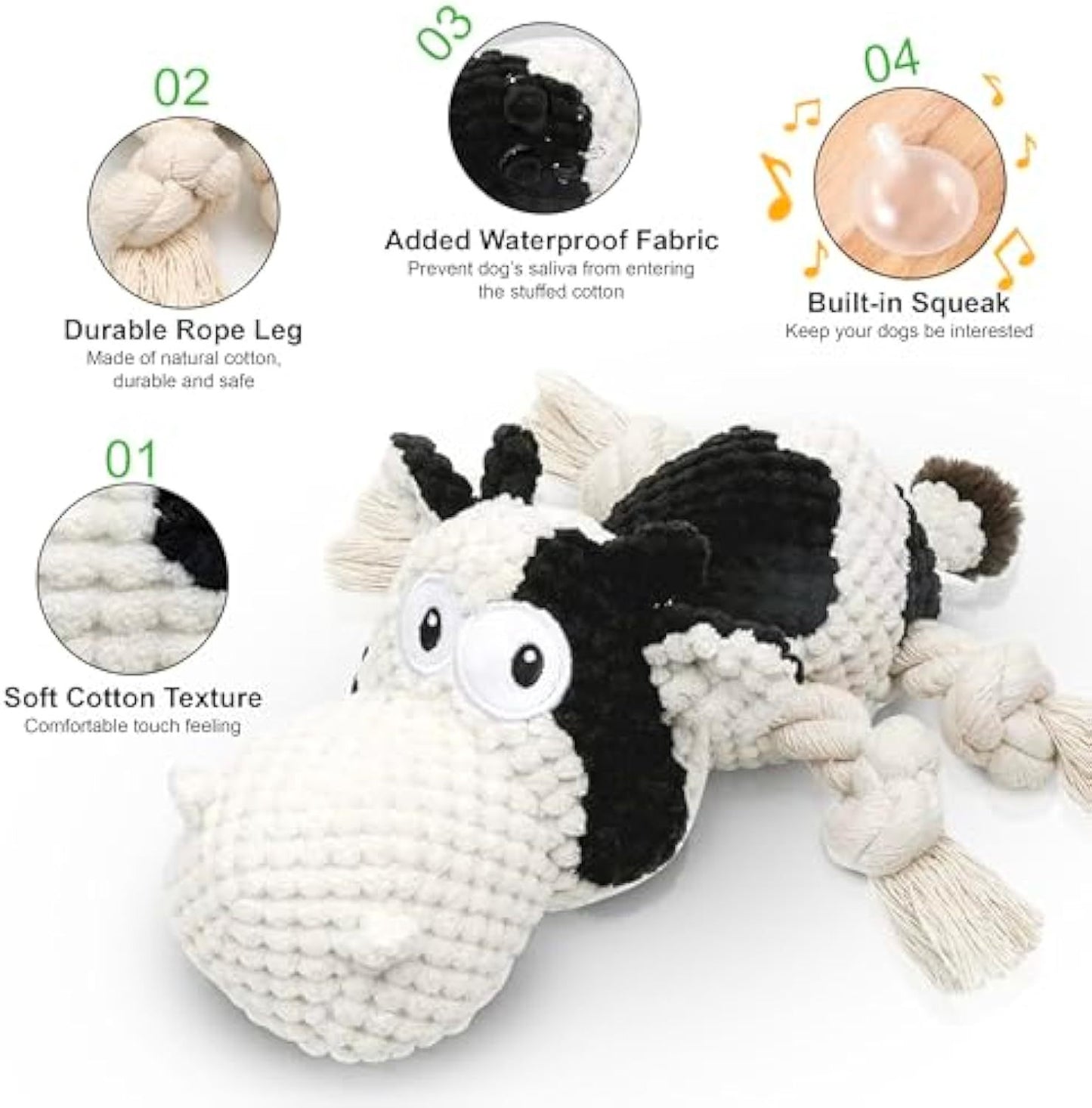 Squeaky Dog Toys Dog Plush,Stuffed Animals Chew, Durable Cow Dog Toy.