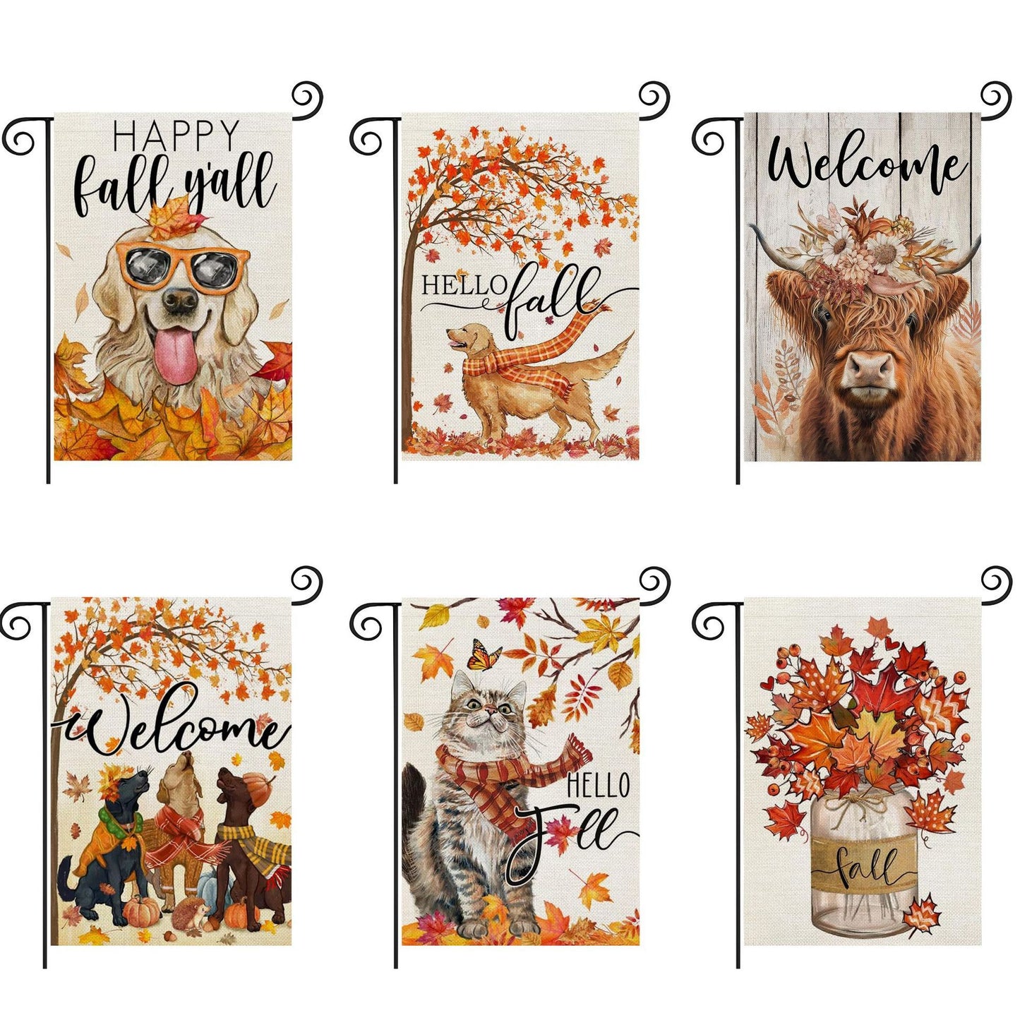 Dogs And Cats Pattern Decorative Linen Garden Banner
