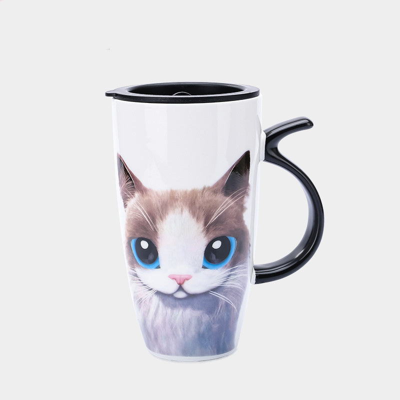 Ceramic Cat Mug with Lid and Straw.