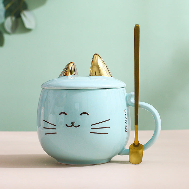 Cat Ceramic Phone Holder Mug with Cover and Spoon.