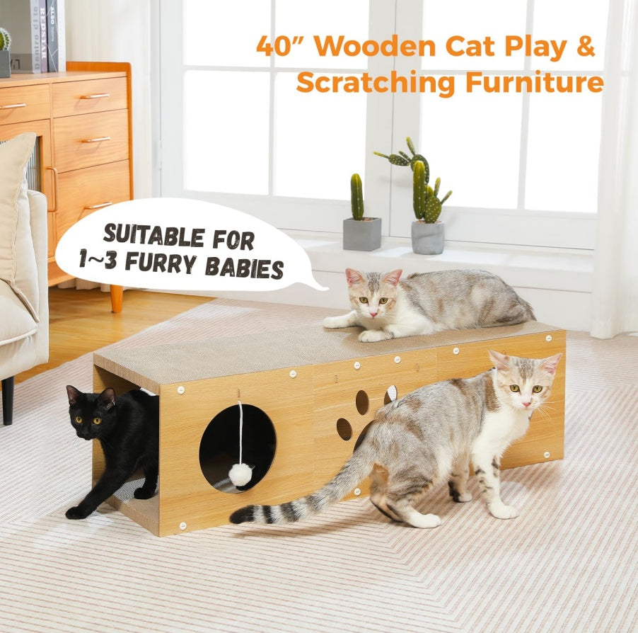 Multi-hole Cat Tunnel with Scratching Board