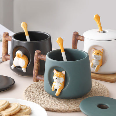 Creative Ceramic Personality Cute Mug with Lid and Spoon.