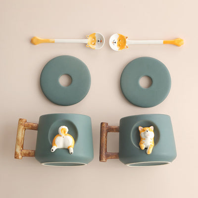 Creative Ceramic Personality Cute Mug with Lid and Spoon.