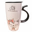 Ceramic Mug Cat with Lid, spoon and Straw.
