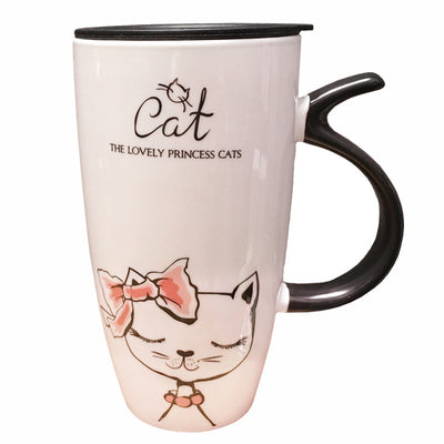 Ceramic Mug Cat with Lid, spoon and Straw.