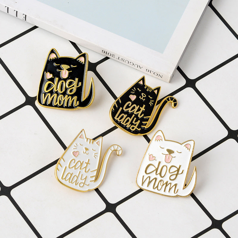 Cartoon Animal Dog and Cat Brooch.