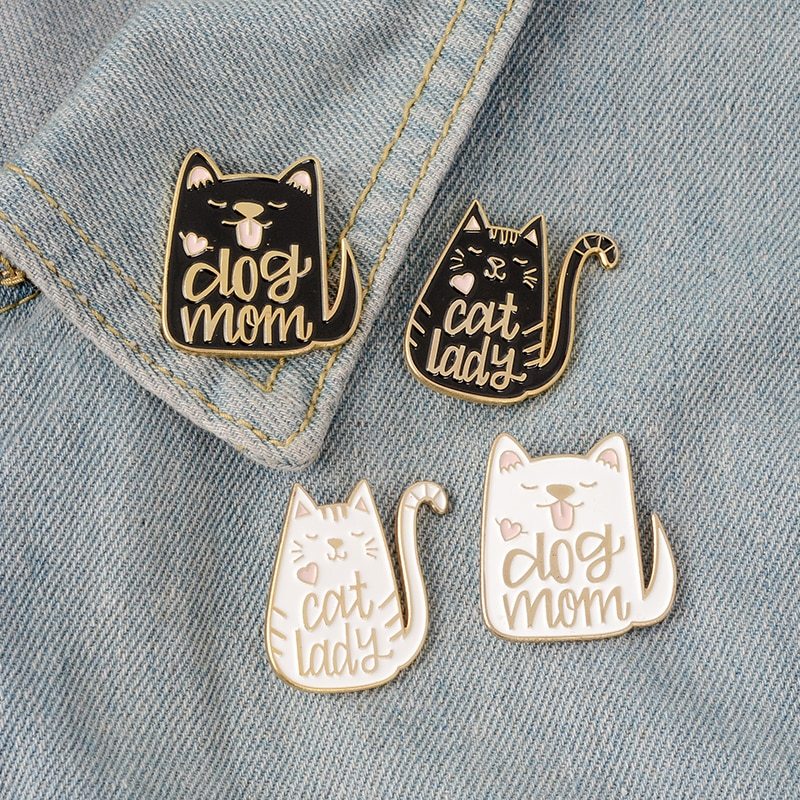 Cartoon Animal Dog and Cat Brooch.