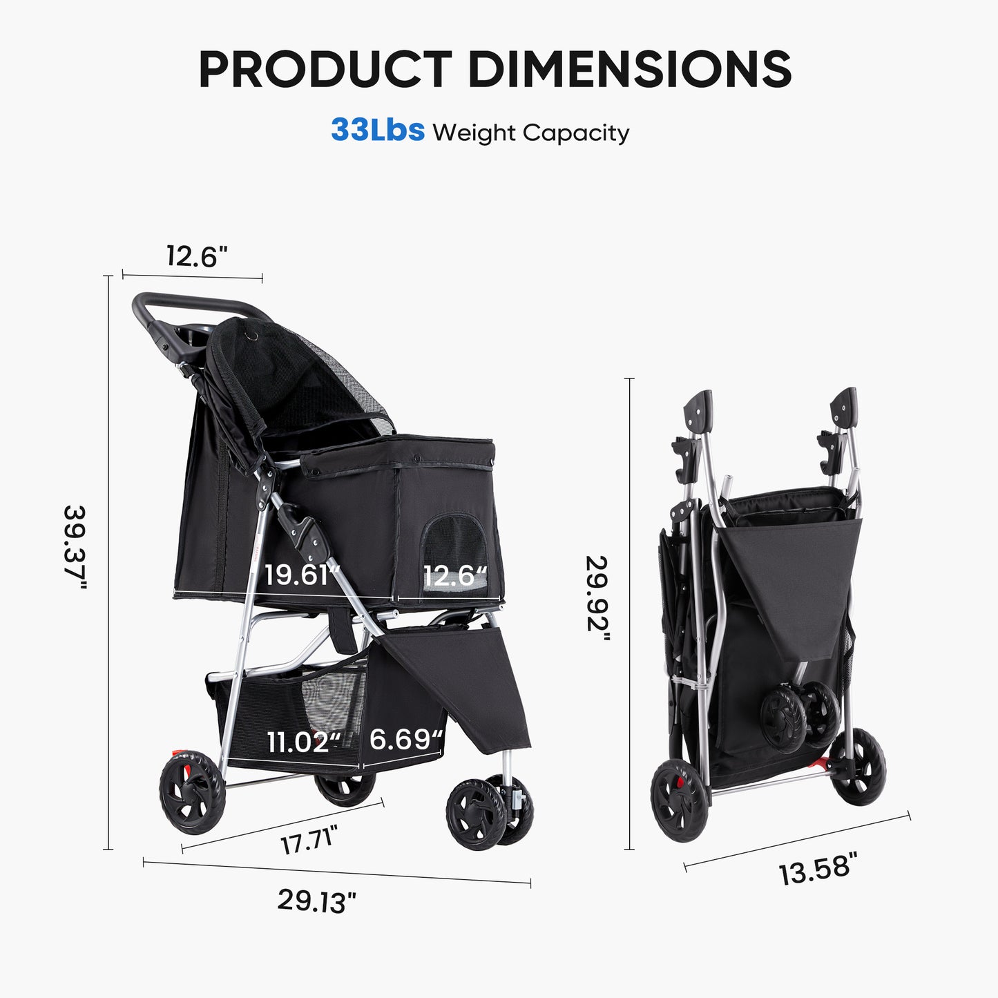 Black Pet Stroller for Cat and Dog