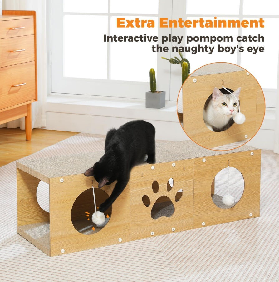Multi-hole Cat Tunnel with Scratching Board