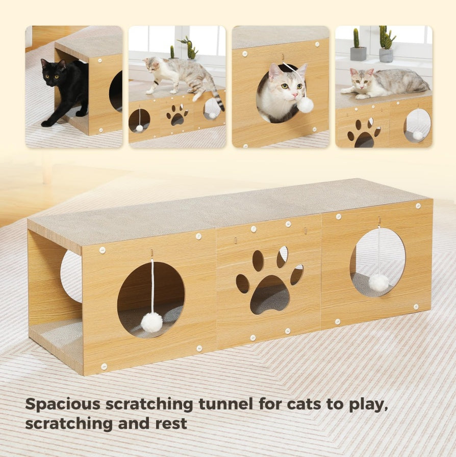 Multi-hole Cat Tunnel with Scratching Board