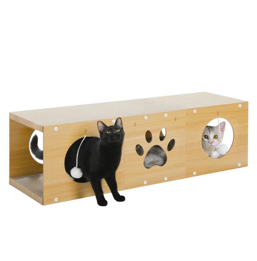 Multi-hole Cat Tunnel with Scratching Board