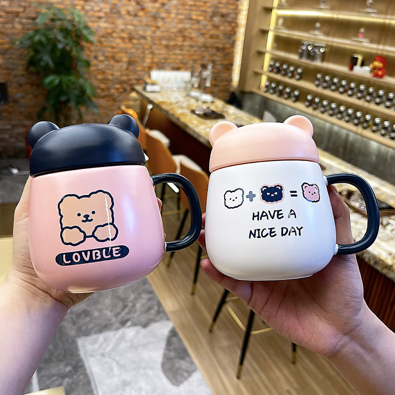 Household Cute Cat Ceramic Mug with Lid.