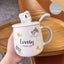 Cartoon Cat Mug with Lid and Spoon Cute Ceramic.