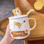Cartoon Cat Mug with Lid and Spoon Cute Ceramic.