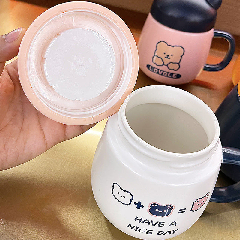 Household Cute Cat Ceramic Mug with Lid.