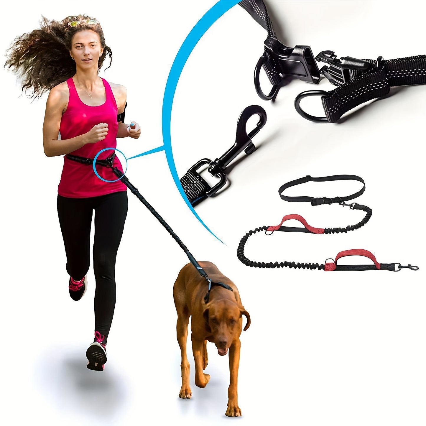 Hands-Free Dog Leash for Running & Walking, Adjustable Waist Belt.