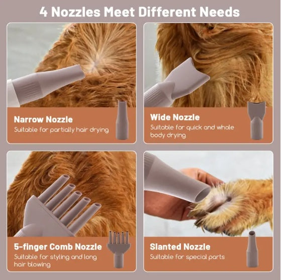 Dog and Cat Hair Blower with Negative Ion Function and Adjustable Temperature.